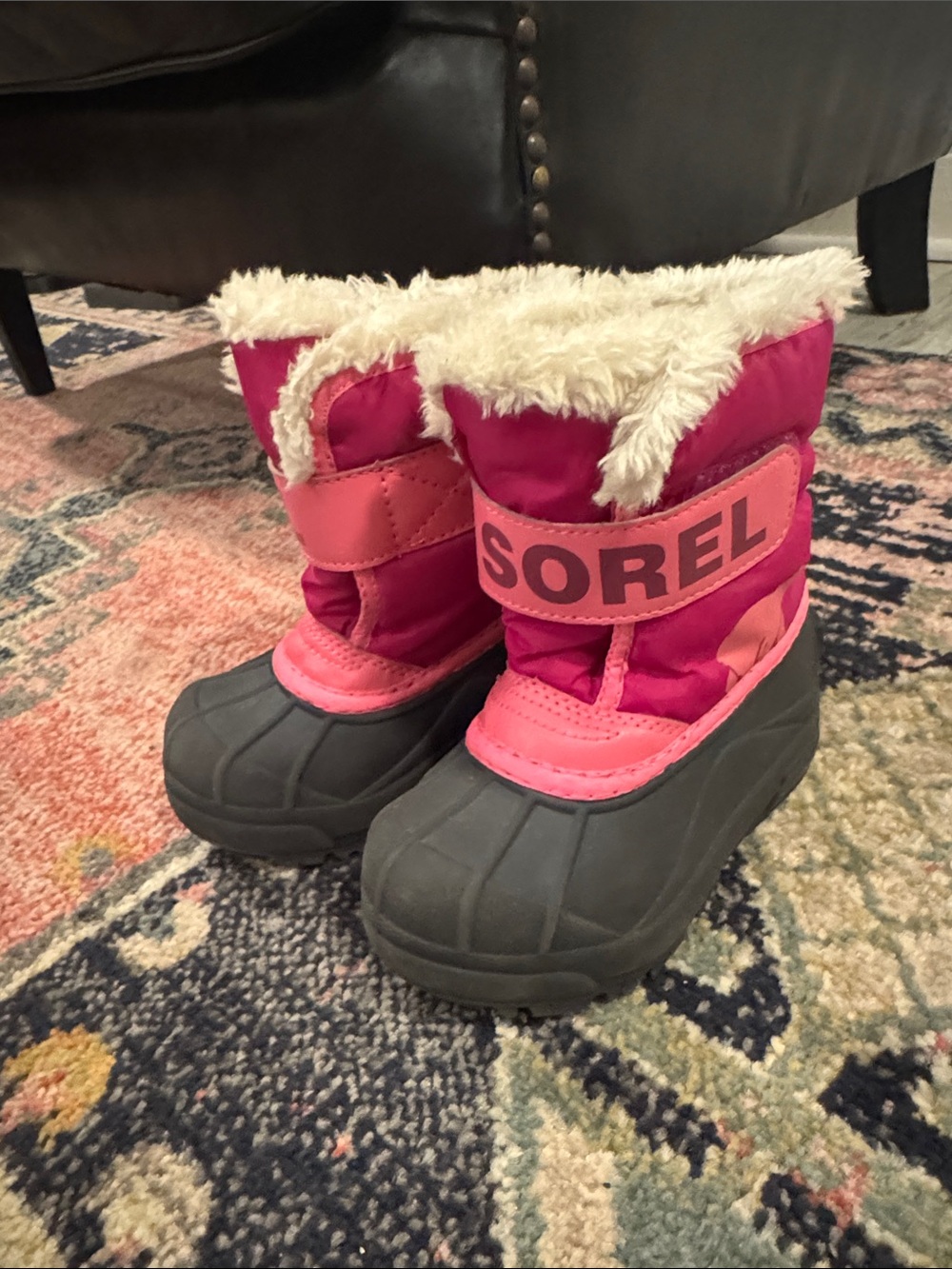 Sorel Kids Pink and Gray Insulated Snow Boots with Faux Fur Cuff